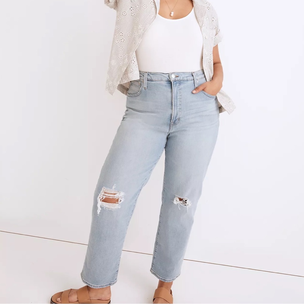 NWT Madewell Perfect Vintage Straight Jean in Danby Wash: Knee-Rip Edition - Picture 1 of 8